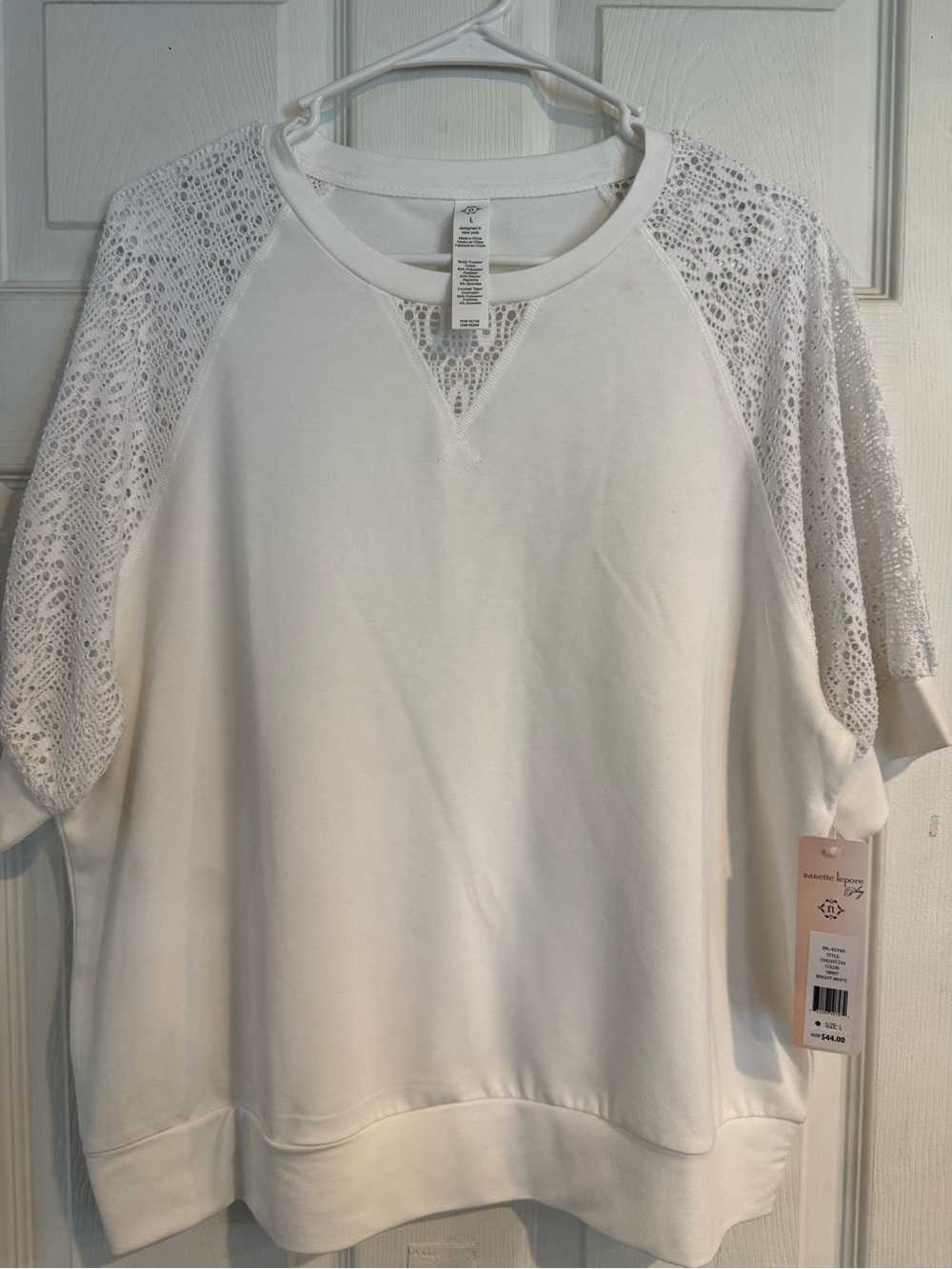 Nanette Lepore White Lace-Sleeve Pullover Top